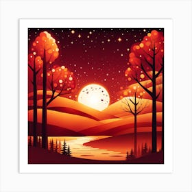 Christmas red Winter Landscape In The Mountains, Christmas days, Christmas concept art, Christmas vector art, Vector Art, Christmas art, Christmas, Christmas trees 7 Art Print