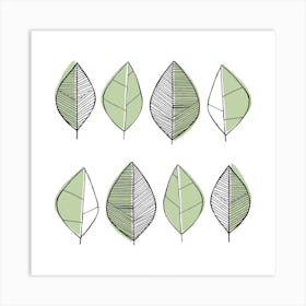 Leaves Sage Green Square Art Print