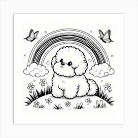 Line Art Bichon Frisé dog 2 Art Print