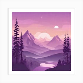 Misty mountains background in purple tone 59 Art Print