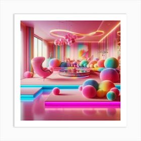 Neon Pom Pom Room Art Print