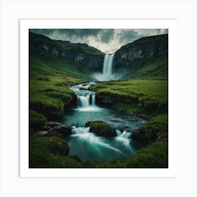 Waterfall In Iceland Art Print