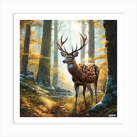 Deer In The Woods 54 Art Print