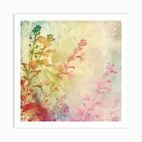 Grunge Background With Flowers 2 Art Print