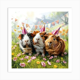 Guinea Pigs Garden Party Art Print