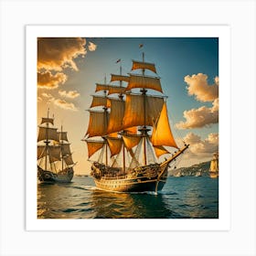 Sailing Ships In The Sea Art Print