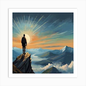 Man Standing On Top Of Mountain Art Print