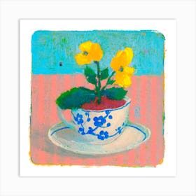 Yellow Pansies In A Tea Cup Square Art Print