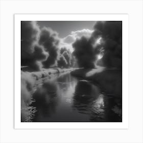 River In Black And White 11 Art Print