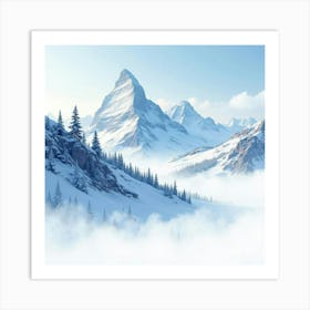 Titan With A Watercolor Snowy Mountain Scene 1 Art Print