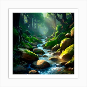 Stream In The Forest Art Print