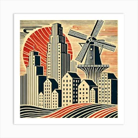 Windmill And City Art Print