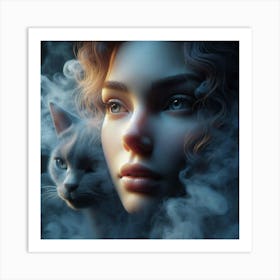 Girl With A Cat 2 Art Print