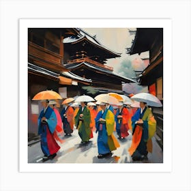 Asian Women With Umbrellas Art Print