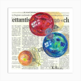 New Year Coloured Balls On Italian Newspaper Christmas Kitchen Rustic Art Print