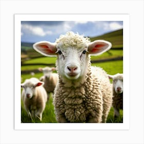 Nature Wool Farm Animal Herd Countryside Grass Sheep Mammal Green Landscape Farming Meado (10) Art Print