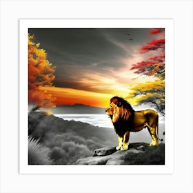 Lion In The Sunset 4 Art Print