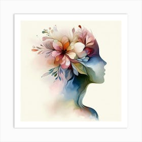 Portrait Of A Woman With Flowers In Her Hair Art Print