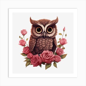 Owl With Roses 14 Art Print