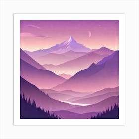 Misty mountains background in purple tone 61 Art Print