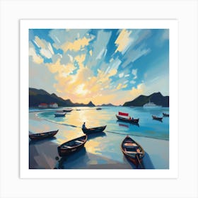 Boats At Sunset Art Print