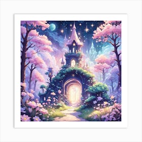 A Fantasy Forest With Twinkling Stars In Pastel Tone Square Composition 207 Art Print