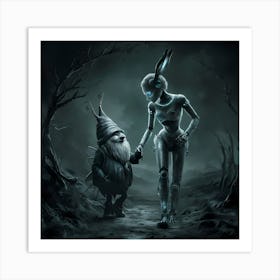 Gnome And Robot Art Print