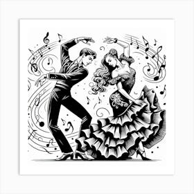 Line Art Flamenco Dancers 3 Art Print