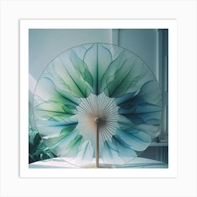 Fan of green-blue transparent leaves 5 Art Print