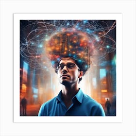 Man With Brain In His Head Art Print