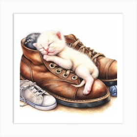 Kittens Sleeping In Shoes Art Print