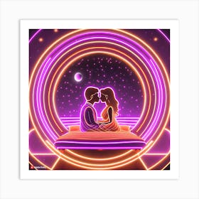 Firefly A Futuristic World, The Couple S Kissing And Sits On A Sleek, High Tech Bed In A Dimly Lit R (6) Art Print