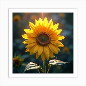 A Radiant Sunflower With Petals Of Shifting, Celestial Light Blooming In A Cosmic Garden 1 Art Print