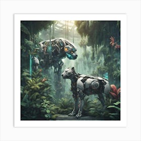 Techno Wilderness Cyborg Symphony In The Mechanical Jungle Art Print