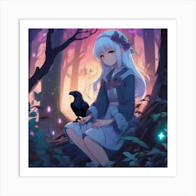 Anime Girl In The Forest 1 Art Print