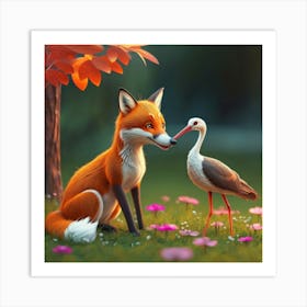 Fox And Stork Art Print