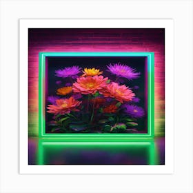 Flowers In A Neon Frame Art Print