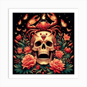 Skull With Flowers Art Print