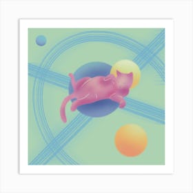 Pink Cat In Space Art Print