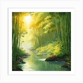 A Stream In A Bamboo Forest At Sun Rise Square Composition 423 Art Print