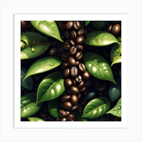 Coffee Beans And Leaves 3 Art Print