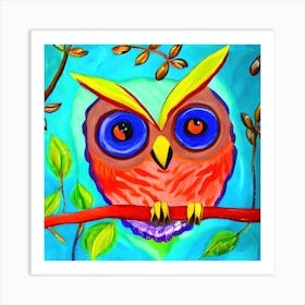 Cute Red Owl Painting Art Print