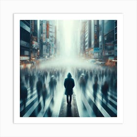 Man Walking Through A City Art Print