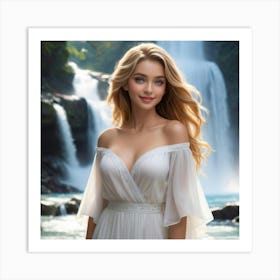 Beautiful Bride By The Waterfall Art Print