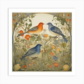 Bluebirds In The Garden Art Print