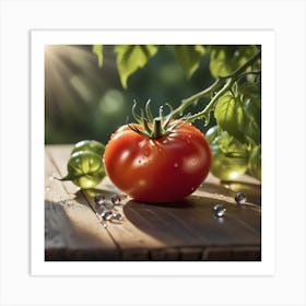 Tomato On A Wooden Table Art Print