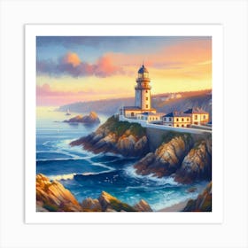 Lighthouse At Sunset 1 Art Print