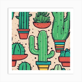 Cactus Seamless Pattern 7 Art Print