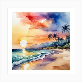 Sunset Watercolor Painting 1 Art Print