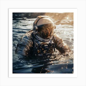 Astronaut Swimming In The Water Art Print